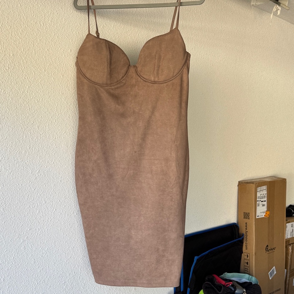 Fashion Nova Strapless Tan Dress